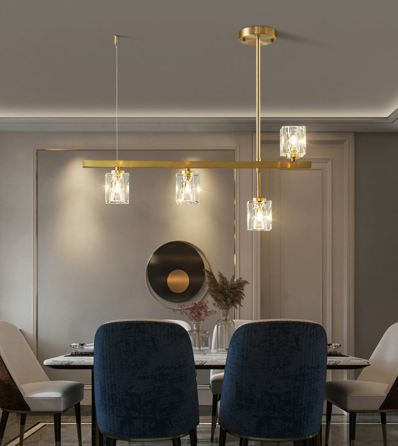 Linear Pendant Lighting Modern Island Lights Crystal Metal 4 Light Island Ceiling Light in Gold