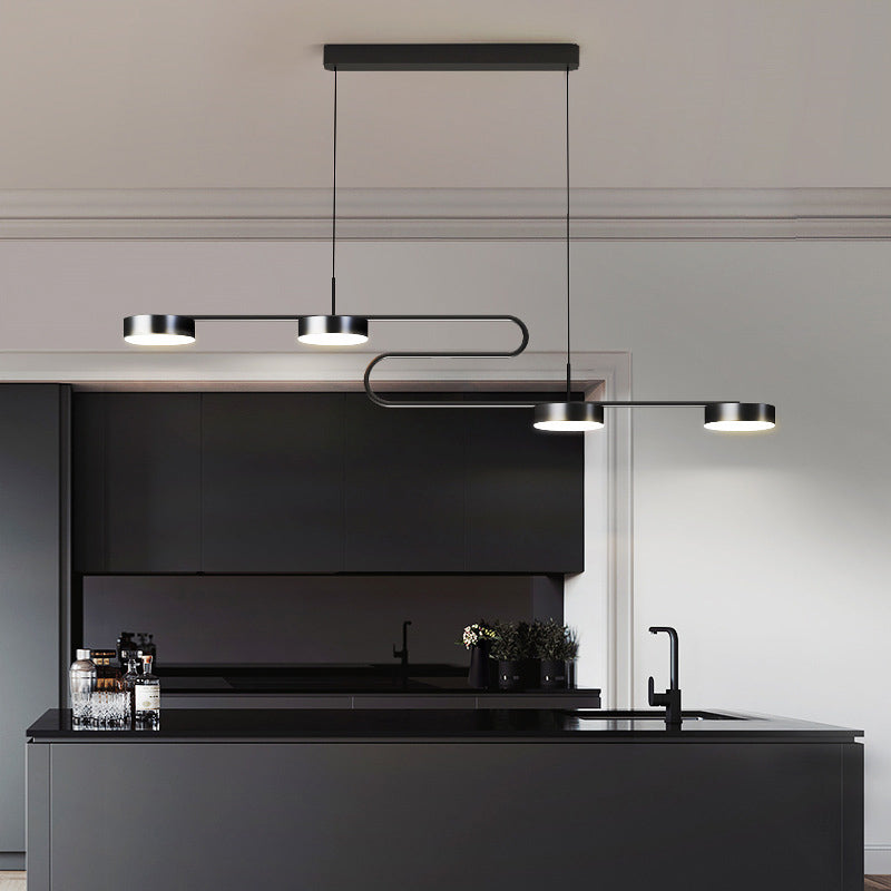 4 lichte lineaire hanglampverlichting Moderne keukeneilandverlichting metalen eiland hanglampen in zwart