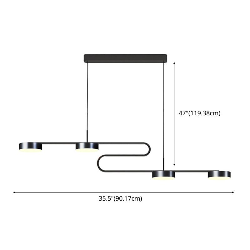 4 lichte lineaire hanglampverlichting Moderne keukeneilandverlichting metalen eiland hanglampen in zwart