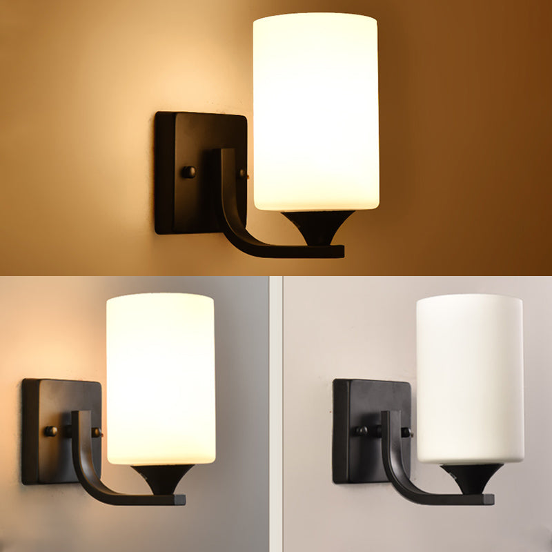 Cylinder Black Sconce Lighting Fixtures Industrial Milk Glass Wall Sconce Lamp