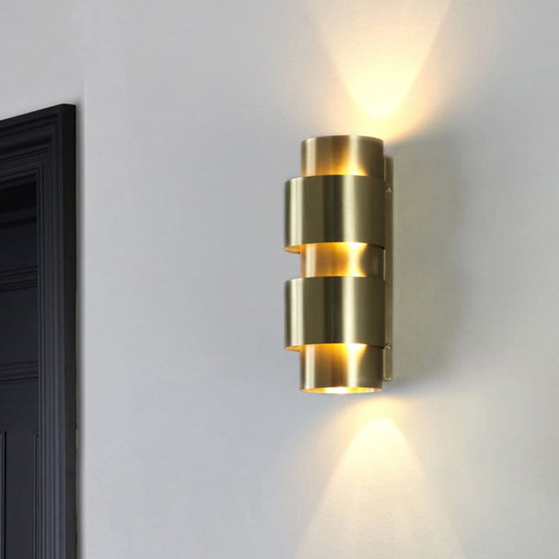 2 Heads Foyer Wall Sconce Modern Gold Wall Mount Lamp with Cylinder Metal Shade