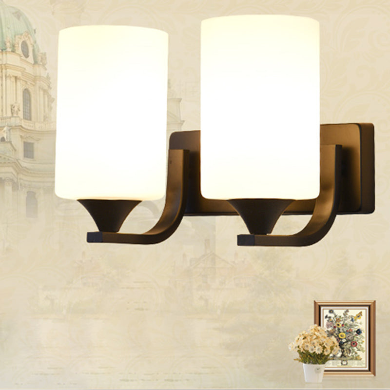 Zylinder Schwarze Leuchtenbeleuchtung Industriemilchglas Wandleuchte Lampe