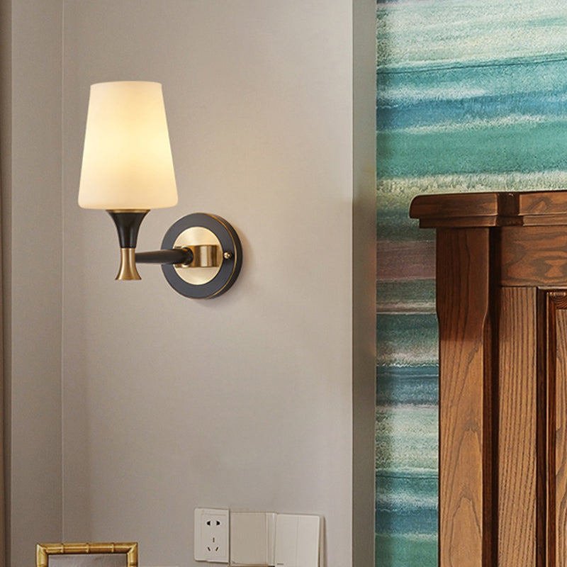 Frosted White Glass Sconce Light Cone Industrial Wall Sconce Light for Living Room