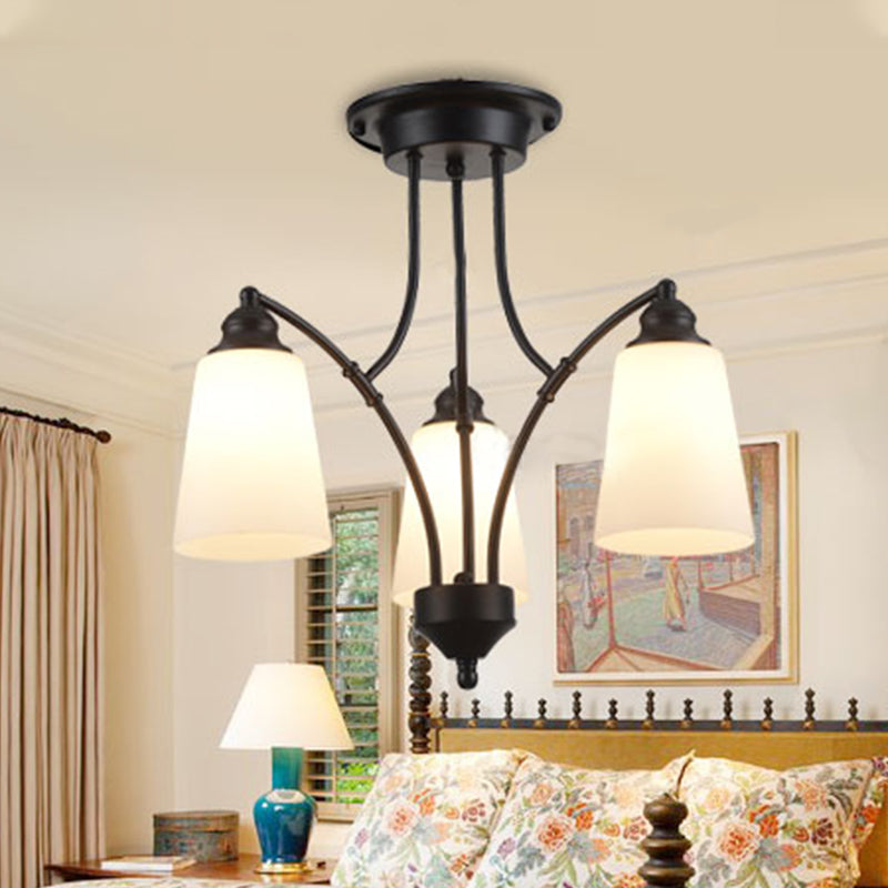 3/6/8 Lumières Verre givrée Chandelier suspendu traditionnel Black Fusered Living Pendant Lightture