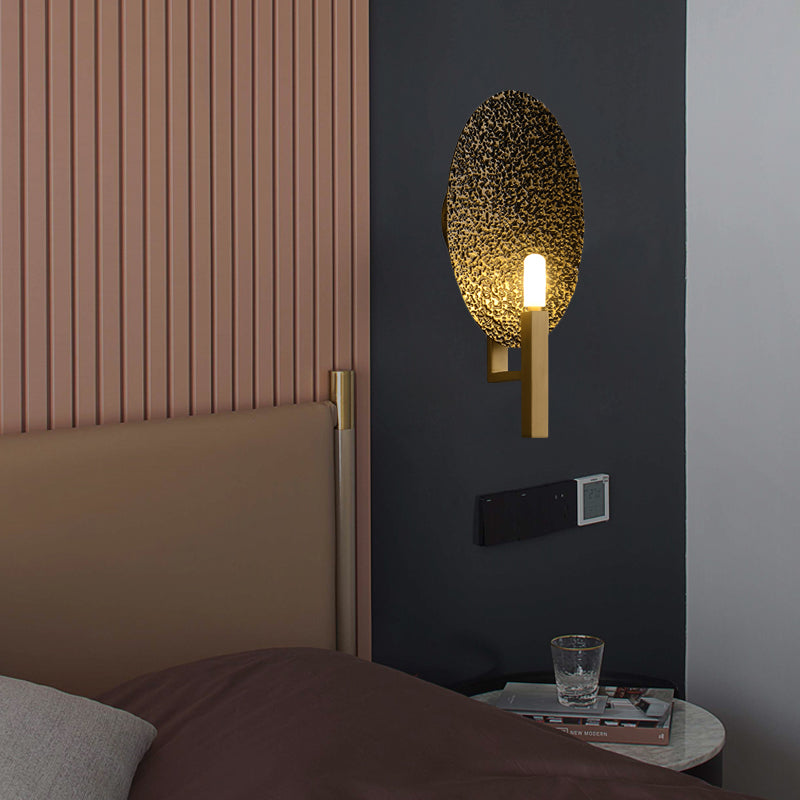Contemporary Oval Metal Sconce Light 1 Bulb LED Wall Mounted Lamp in Brass for Bedroom