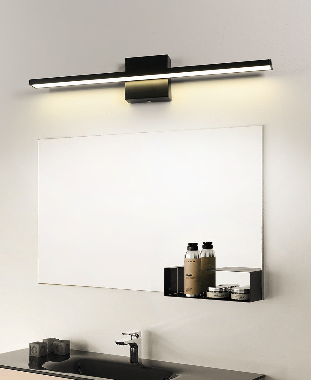 1-licht lineaire wandwandeling moderne eenvoudige stijl spiegelmuurverlichting in zwart