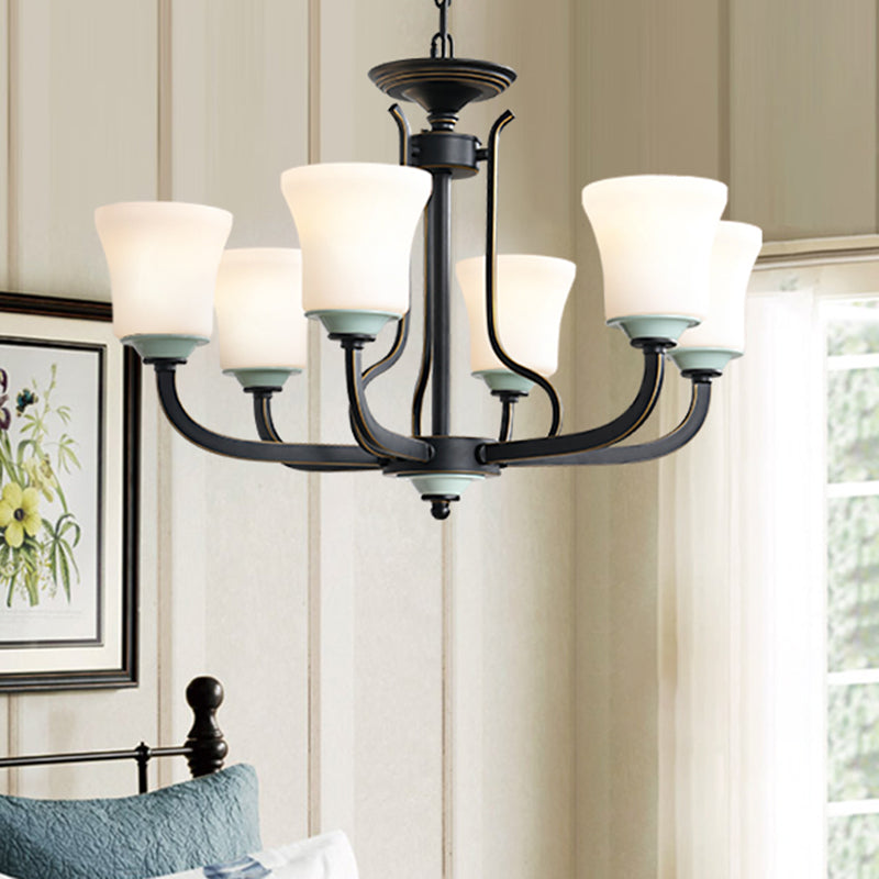 Bell Living Pendant Chandelier Traditional Opal Verre 3/6 Lumières Black suspension Aménagement