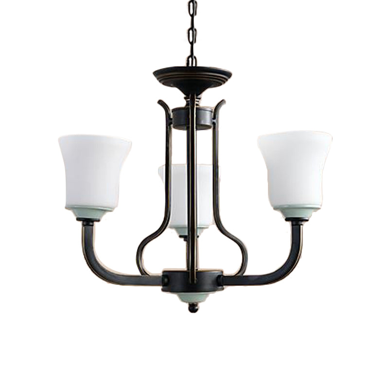 Bell Living Pendant Chandelier Traditional Opal Verre 3/6 Lumières Black suspension Aménagement