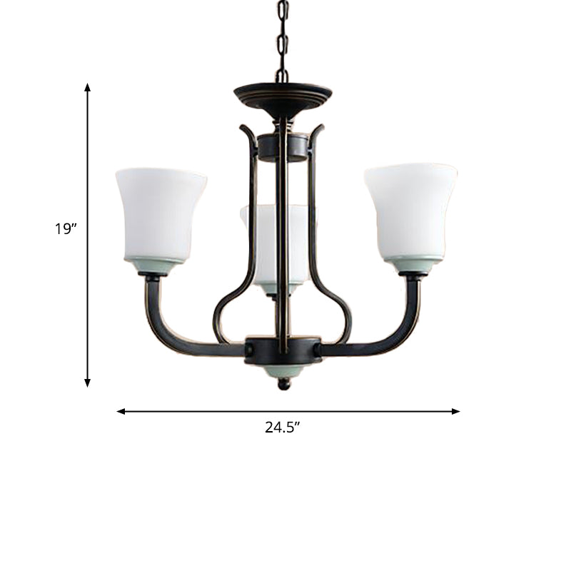 Bell Living Pendant Chandelier Traditional Opal Verre 3/6 Lumières Black suspension Aménagement