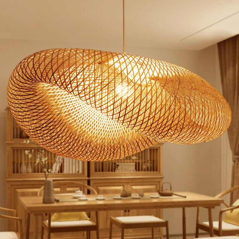 Japanese Bamboo Pendant Light Geometric Ceiling Light Fixture for Tea Room
