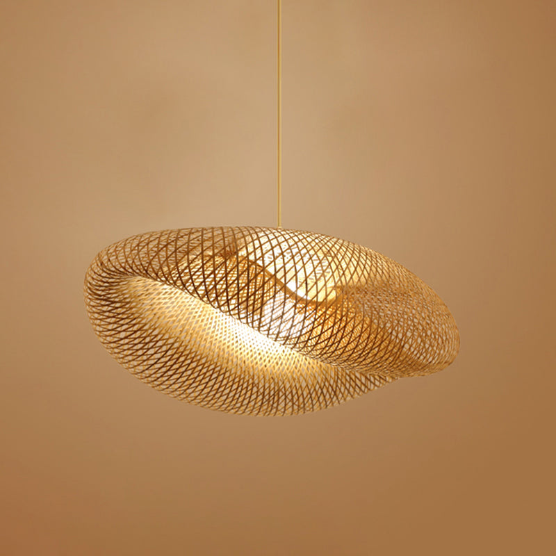 Japanese Bamboo Pendant Light Geometric Ceiling Light Fixture for Tea Room