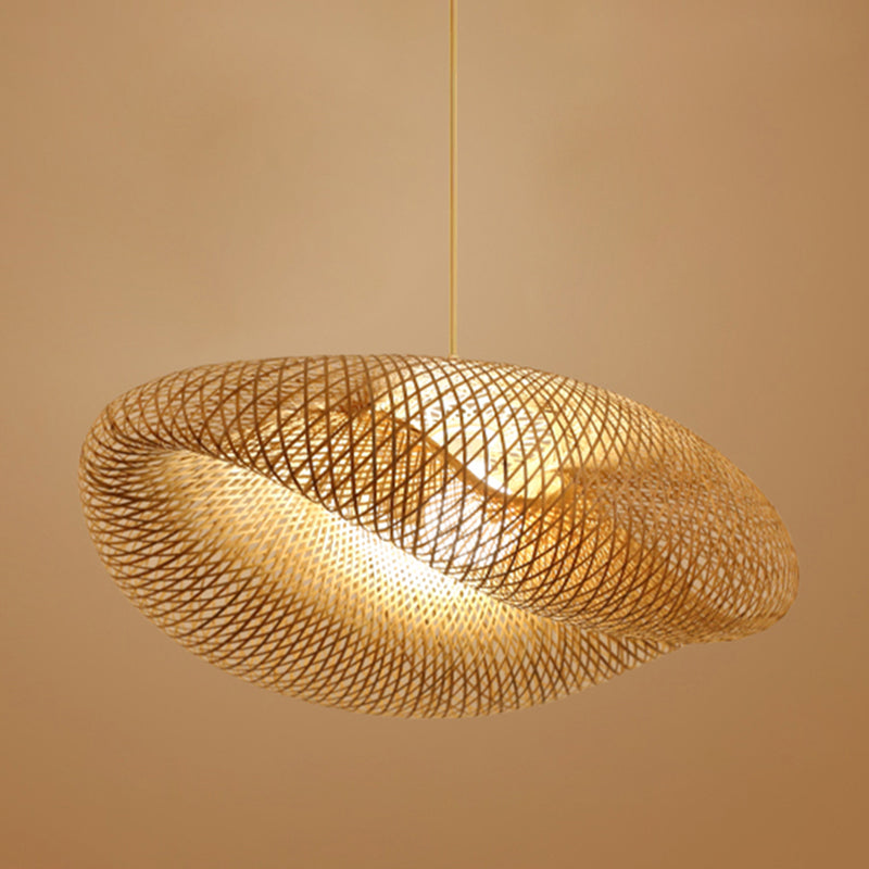 Japanese Bamboo Pendant Light Geometric Ceiling Light Fixture for Tea Room