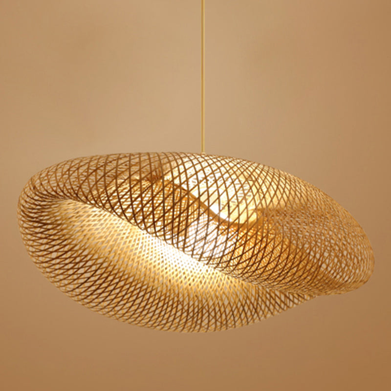 Japanese Bamboo Pendant Light Geometric Ceiling Light Fixture for Tea Room