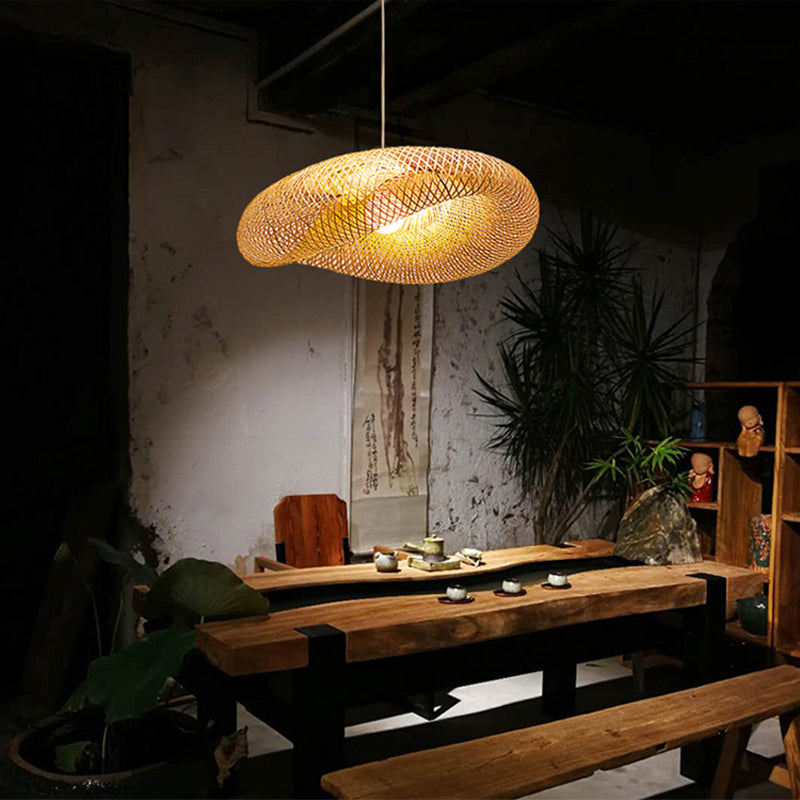Japanese Bamboo Pendant Light Geometric Ceiling Light Fixture for Tea Room