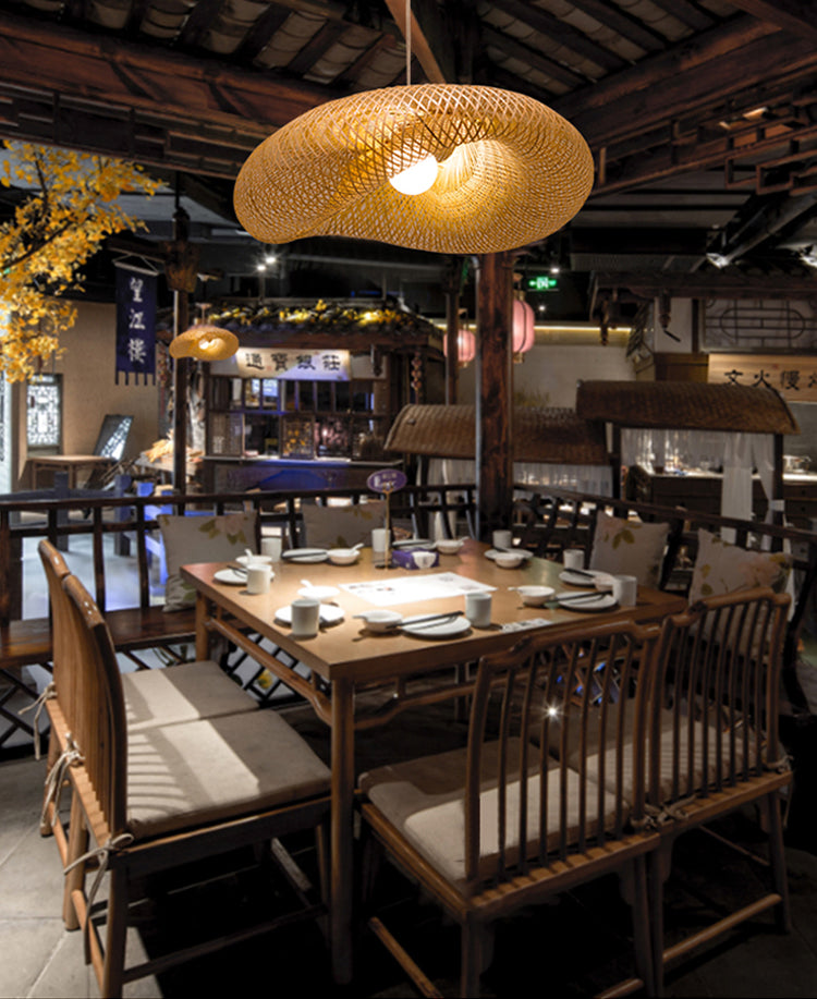 Japanese Bamboo Pendant Light Geometric Ceiling Light Fixture for Tea Room