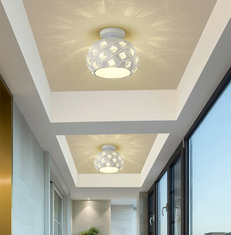 Crystal Inserted Globe Ceiling Light Nordic 1 Head Flush Mount Light for Hallway