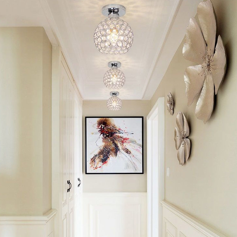 Crystal Dome Flush Mount Light Modern 1 Light Ceiling Light for Hallway