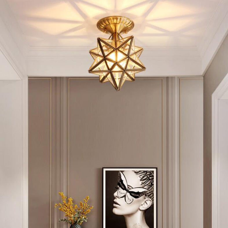 Luz de techo semi-flush de estrella lámpara de lámpara de montaje de techo de vidrio tradicional para dormitorio