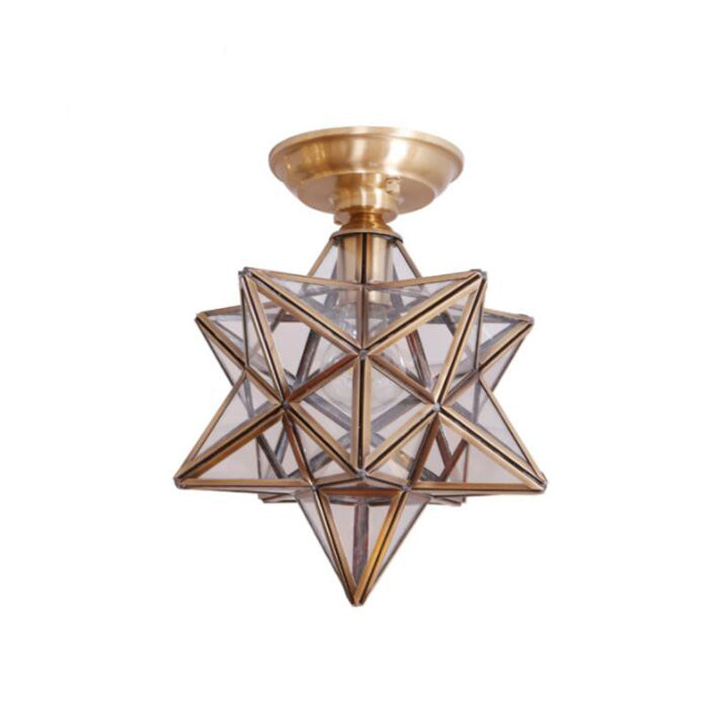 Luz de techo semi-flush de estrella lámpara de lámpara de montaje de techo de vidrio tradicional para dormitorio