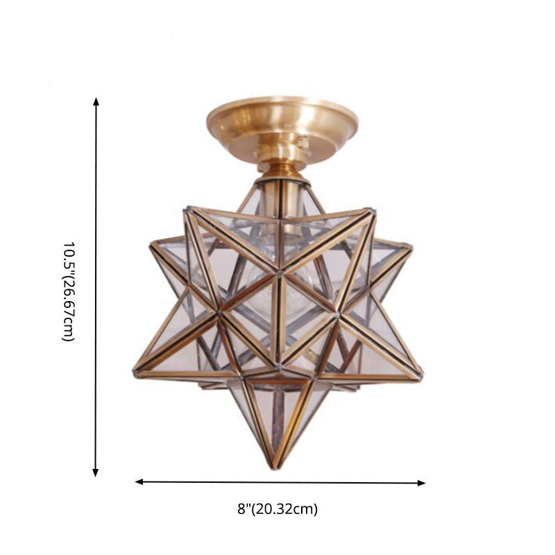 Luz de techo semi-flush de estrella lámpara de lámpara de montaje de techo de vidrio tradicional para dormitorio