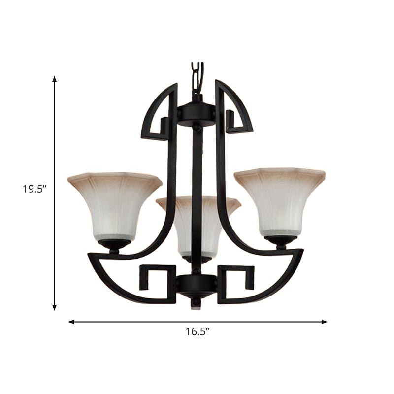 Black 3/6 lumières Pendre lustre en verre givré vintage et forme de fleur en métal Lumière suspendue