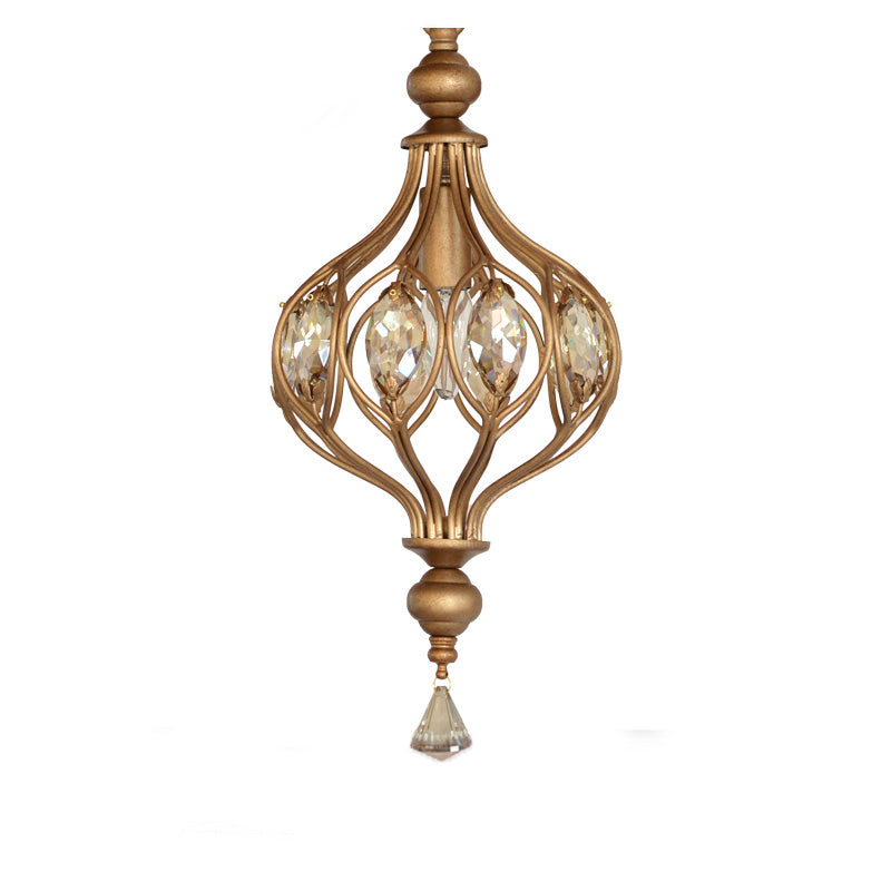 Spherical Ceiling Hanging Lantern Vintage Crystal Gold Chandelier for Hallway