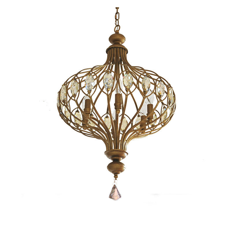 Lella de la linterna colgante de techo esférico Candelera de oro de cristal vintage para el pasillo