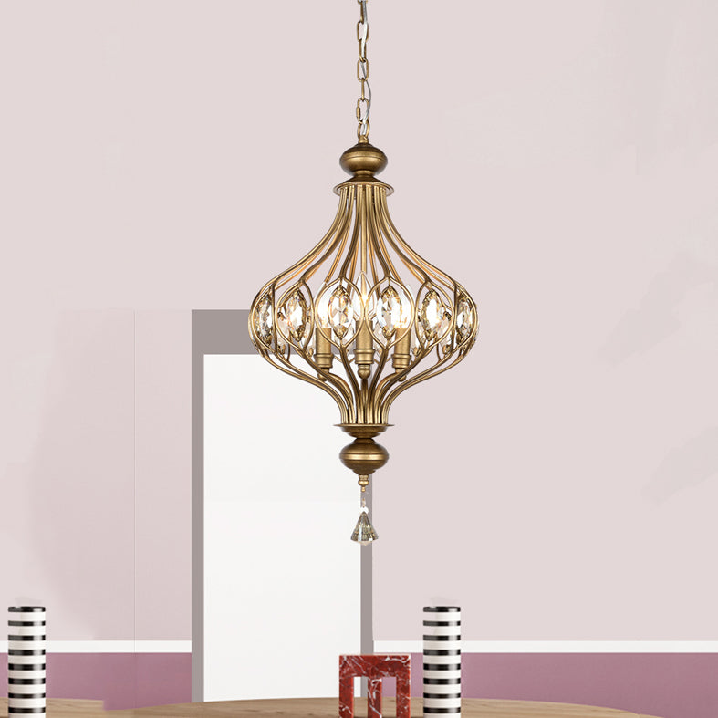 Spherical Ceiling Hanging Lantern Vintage Crystal Gold Chandelier for Hallway