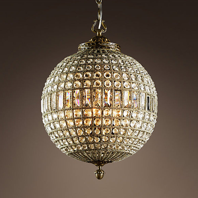 Brass Finish Globe Pendant Lighting Fixture Simple Style Crystal Chandelier for Bedroom