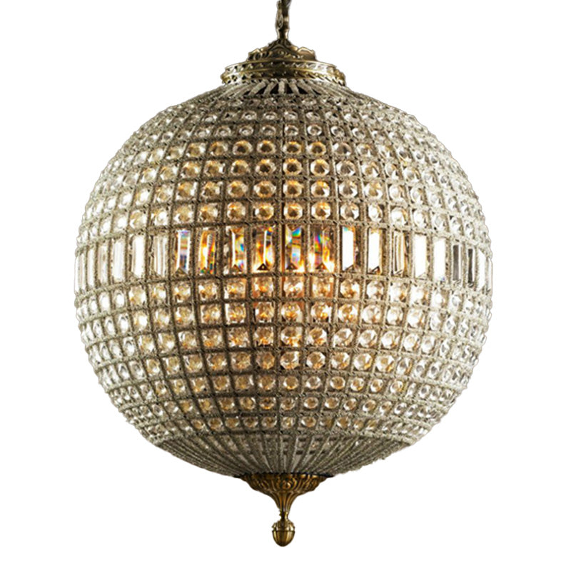 Brass Finish Globe Pendant Lighting Fixture Simple Style Crystal Chandelier for Bedroom