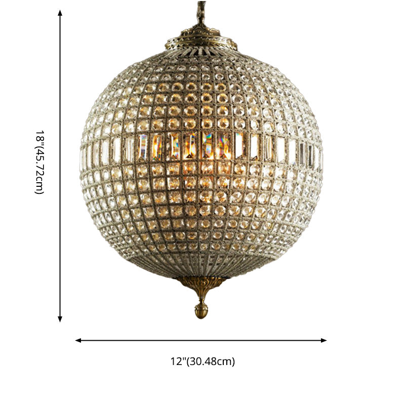 Brass Finish Globe Pendant Lighting Fixture Simple Style Crystal Chandelier for Bedroom