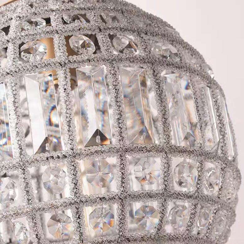 Brass Finish Globe Pendant Lighting Fixture Simple Style Crystal Chandelier for Bedroom
