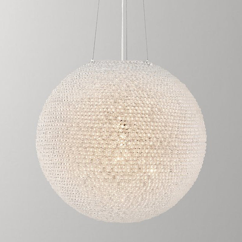 Silver Spherical Chandelier Lighting Minimalist 1-Light Crystal Suspension Lamp