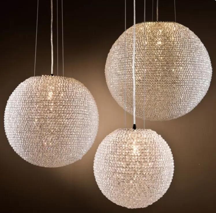 Silver Spherical Chandelier Lighting Minimalist 1-Light Crystal Suspension Lamp