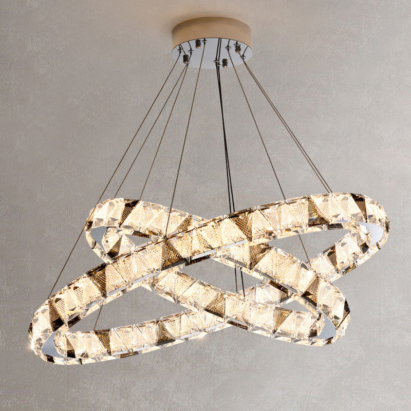 Clear Crystal Round Hanging Lamp Minimalist Chandelier in Gold for Foyer