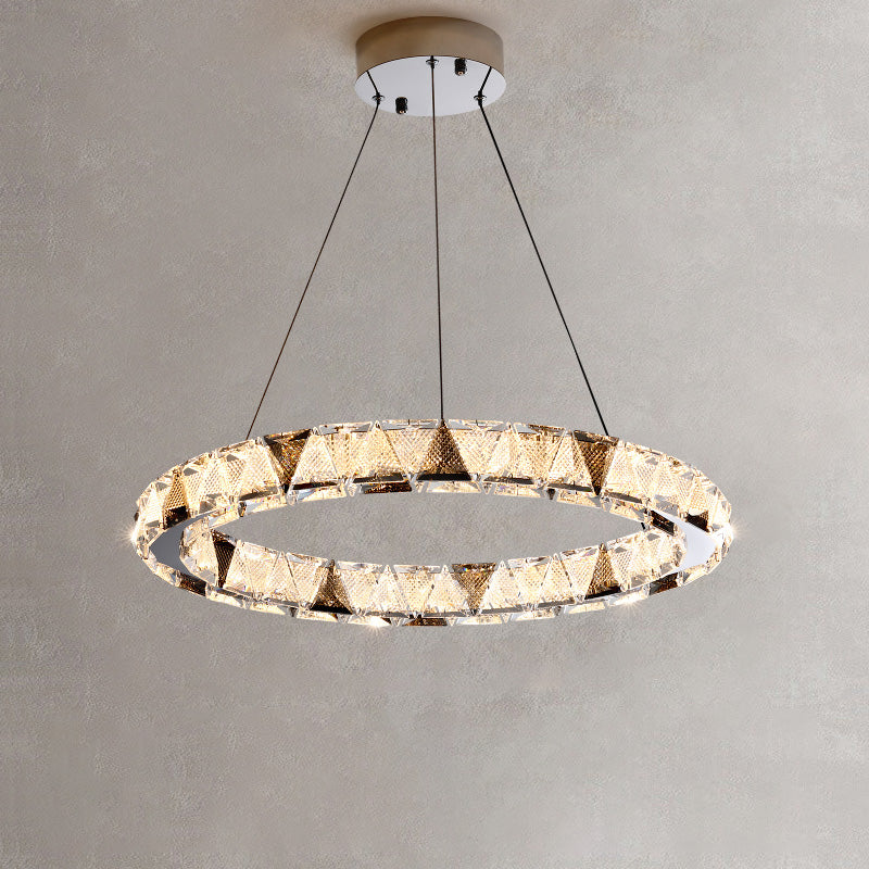 Clear Crystal Round Hanging Lamp Minimalist Chandelier in Gold for Foyer