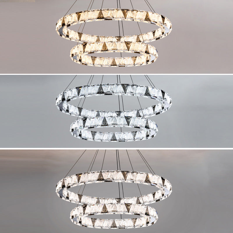 Clear Crystal Round Hanging Lamp Minimalist Chandelier in Gold for Foyer