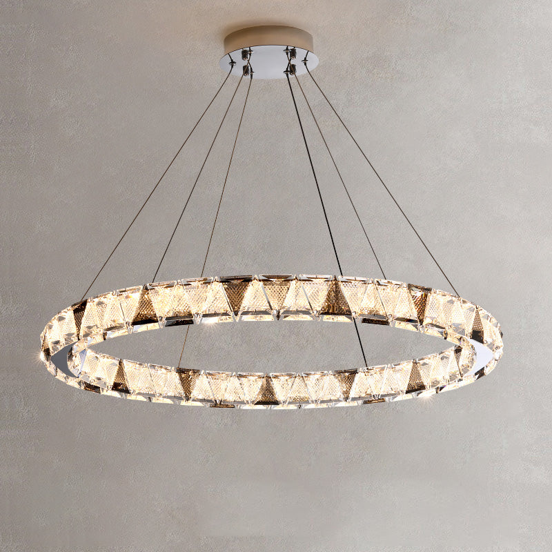 Clear Crystal Round Hanging Lamp Minimalist Chandelier in Gold for Foyer