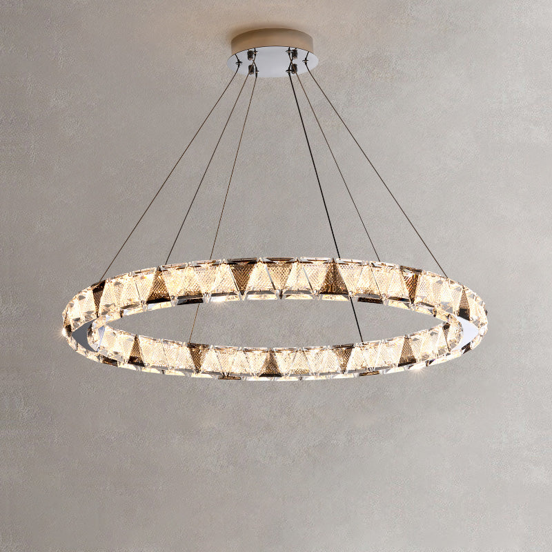 Clear Crystal Round Hanging Lamp Minimalist Chandelier in Gold for Foyer