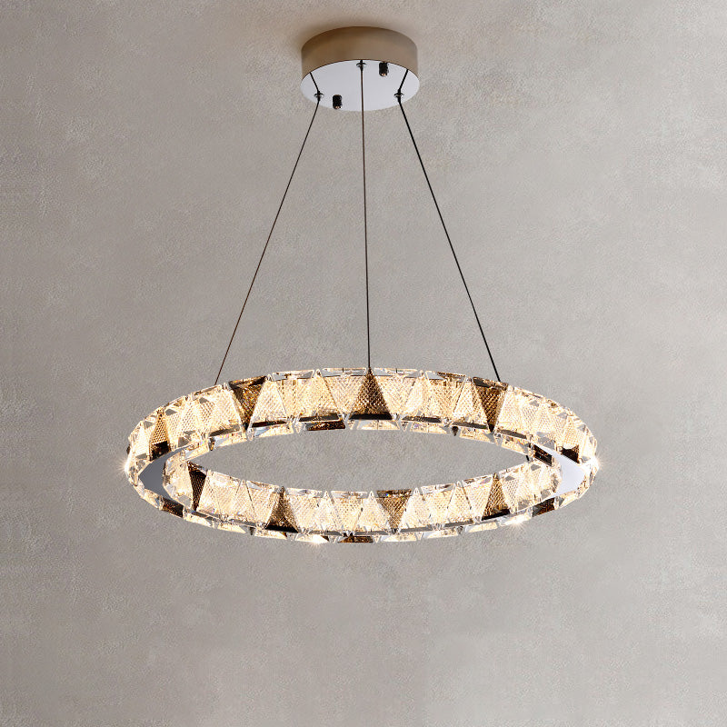 Clear Crystal Round Hanging Lamp Minimalist Chandelier in Gold for Foyer