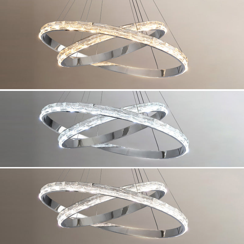 Silver Simplicity Chandelier Crystal Hanging Lamp for Living Room Dinning Room