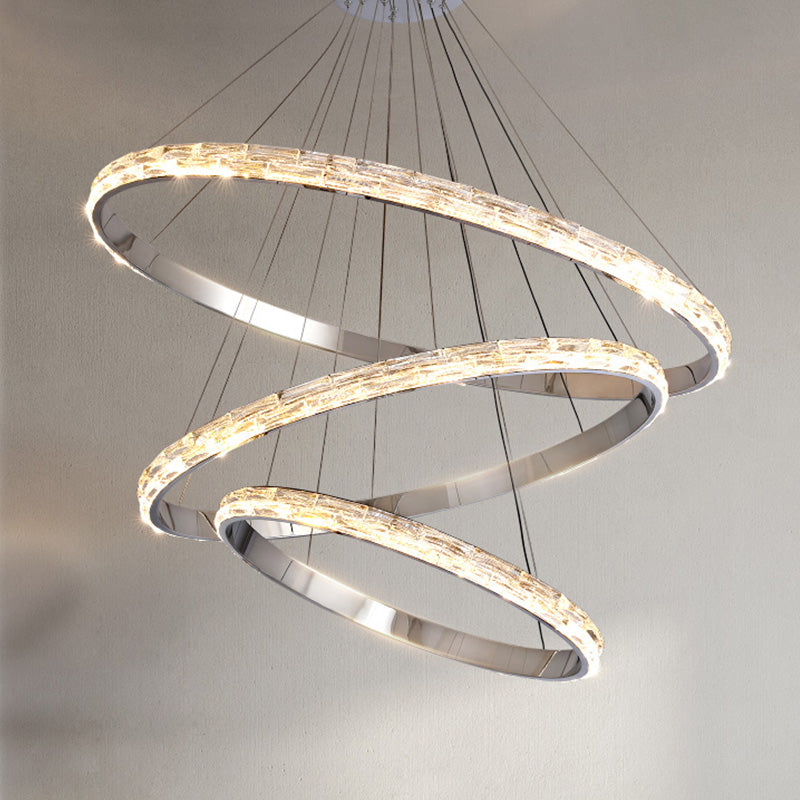 Silver Simplicity Chandelier Crystal Hanging Lamp for Living Room Dinning Room