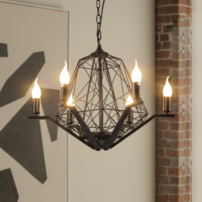 6 luci a soffitto leggero tradizionale lampadario a pendenza in metallo in nero/bianco con gabbia geometrica