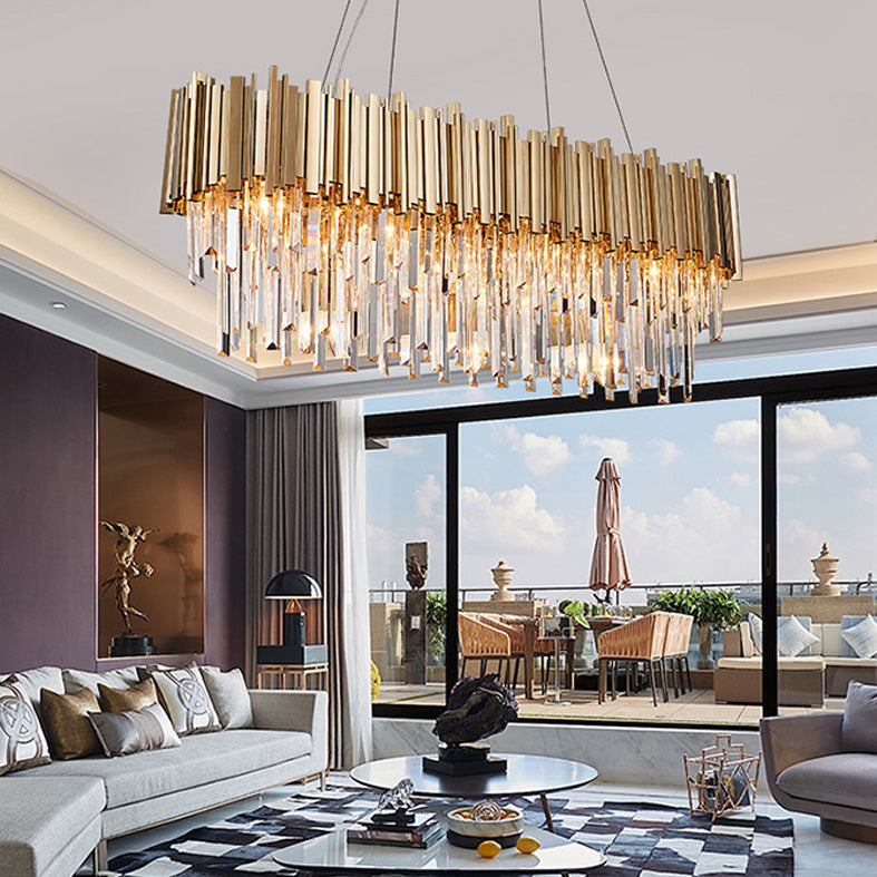 Crystal Pendant Light in Gold Postmodern Chandelier Light Fixture for Living Room Hotels