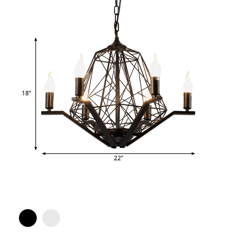 6 luci a soffitto leggero tradizionale lampadario a pendenza in metallo in nero/bianco con gabbia geometrica