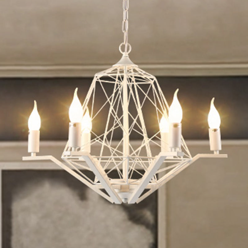 6 luci a soffitto leggero tradizionale lampadario a pendenza in metallo in nero/bianco con gabbia geometrica