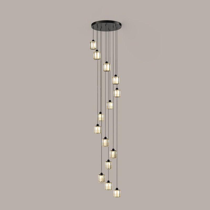 Contemporary Cylindrical Pendant Clear Crystal Multiple Hanging Ceiling Light for Spiral Stair