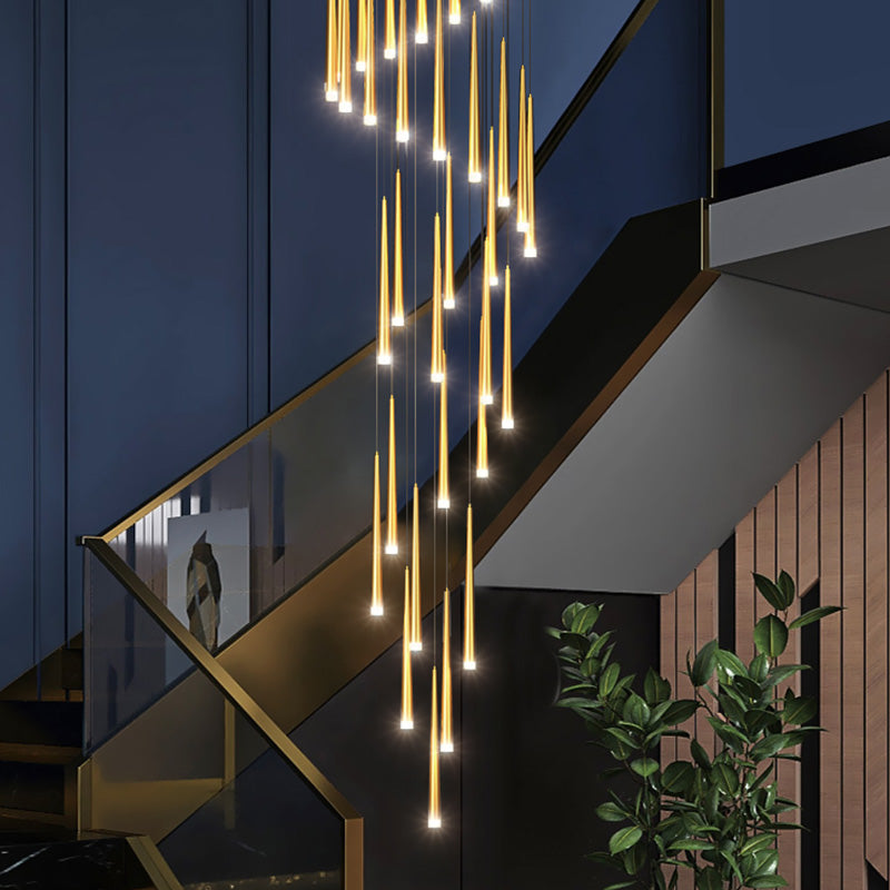 Stairs Pendant Light Fixture Metal Line Shape Modern Style Multiple Hanging Light