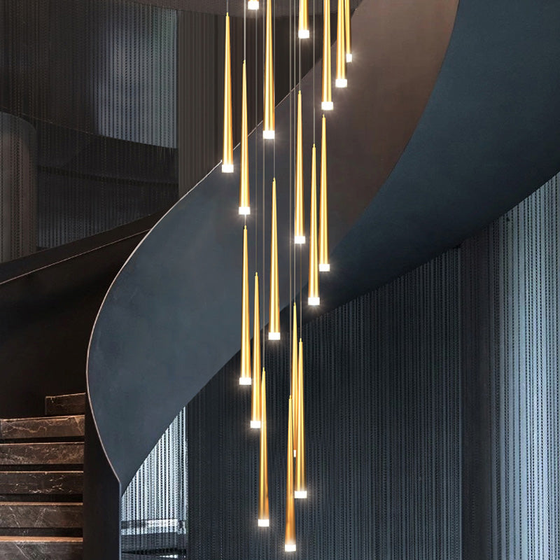 Stairs Pendant Light Fixture Metal Line Shape Modern Style Multiple Hanging Light