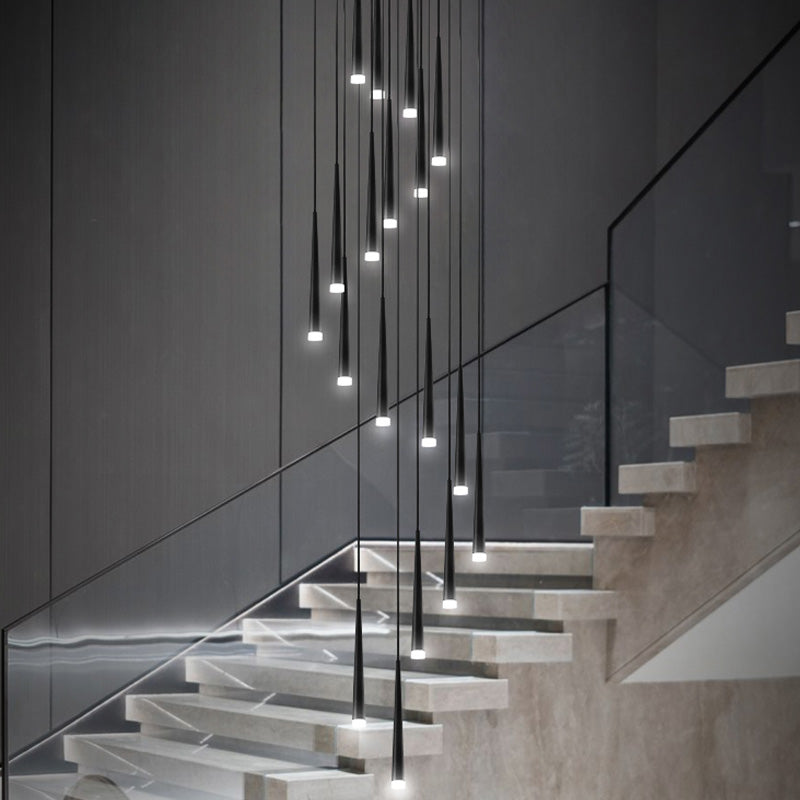 Stairs Pendant Light Fixture Metal Line Shape Modern Style Multiple Hanging Light